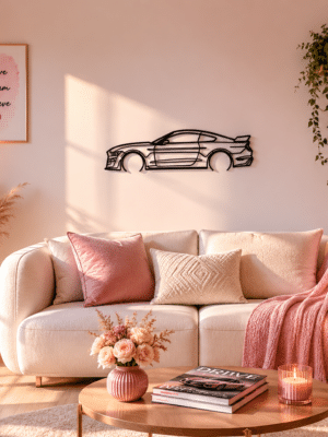 Tableau de la voiture Shelby GT500 sur fond rose dans une chambre