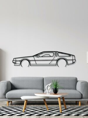 Tableau DeLorean sur fond blanc dans un salon
