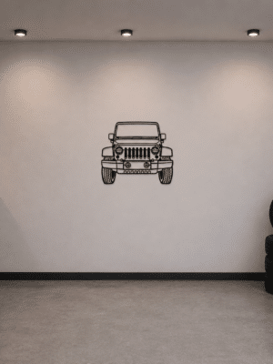 Tableau Jeep Wrangler Face dans garage sur fond blanc